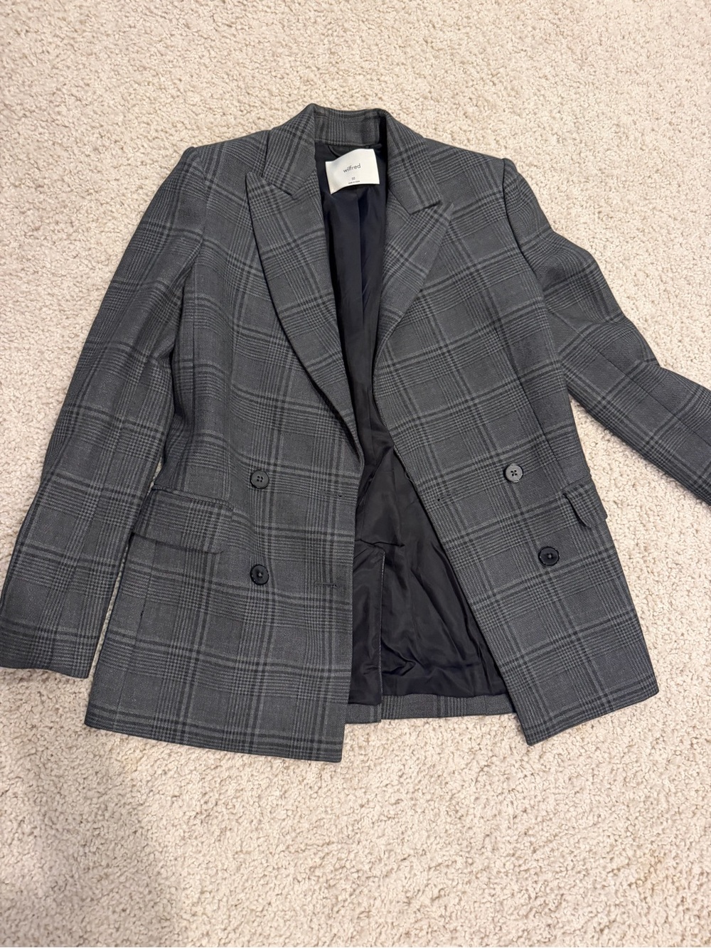 Wilfred Gray Plaid Double-Breasted Blazer